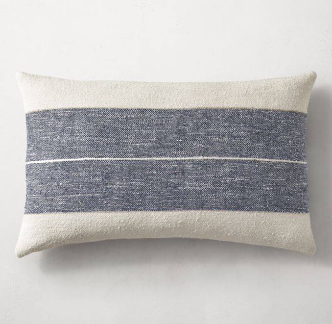 Belgian Linen & Cotton Textured Center Pinstripe Pillow Cover Lumbar