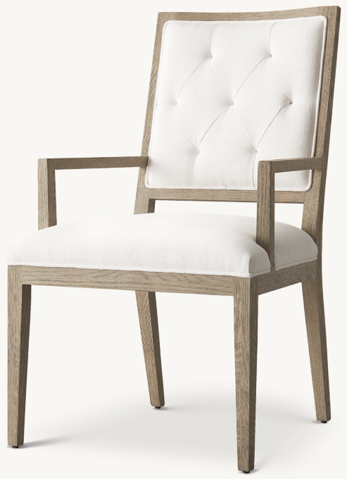 French Contemporary Tufted Square Fabric Dining Armchair