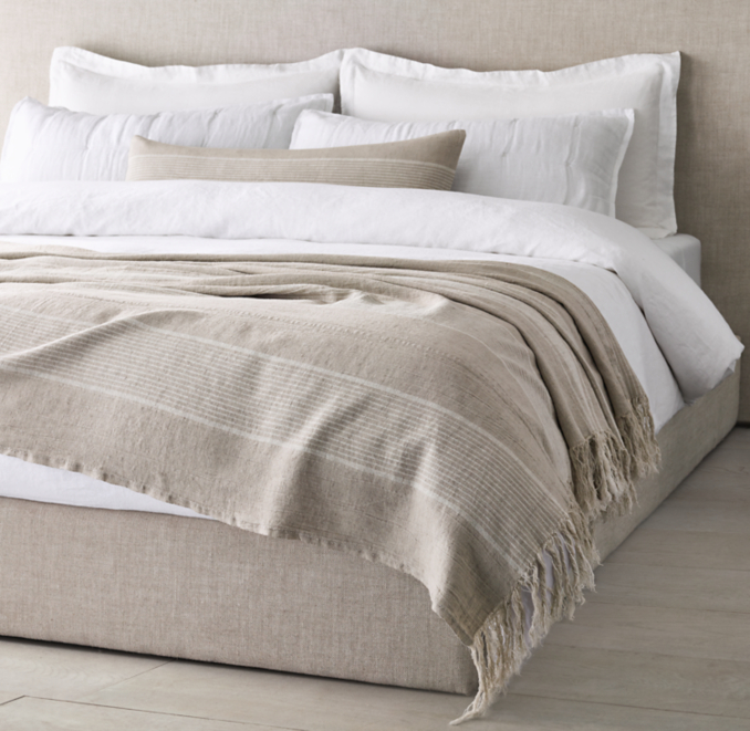 Rustic Linen Stripe Bed Throw | RH