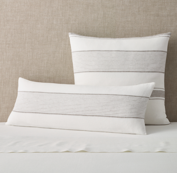 Front view of Rustic Linen Stripe Sham shown in White&Graphite