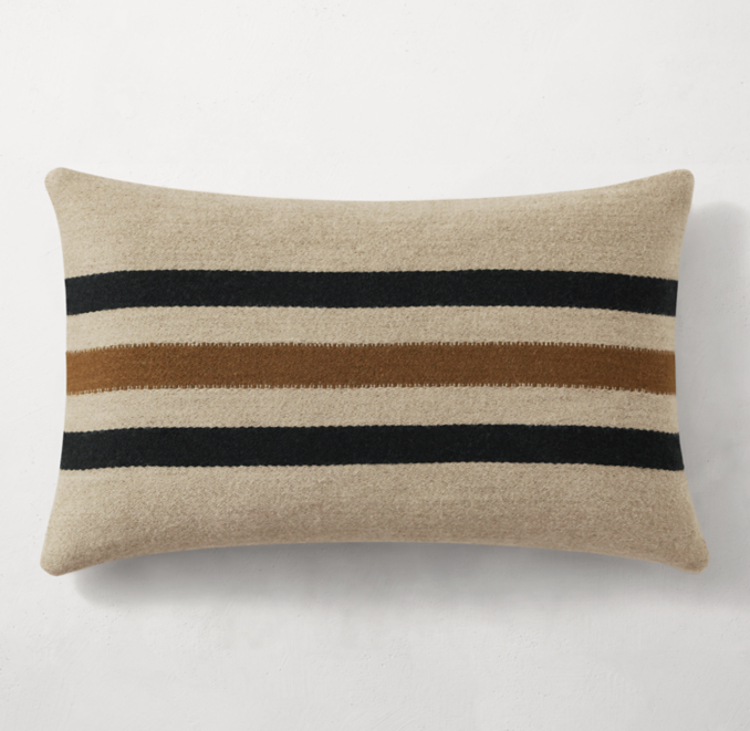 Overhead view of Belgian Linen & Wool Factory Triple Stripe Pillow Cover - Lumbar shown in Multi Stripe 2 Natural