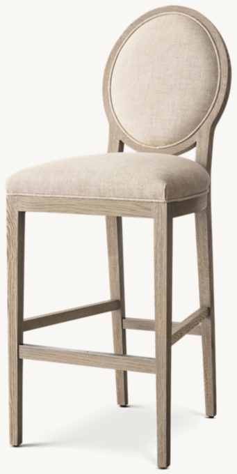 French Contemporary Round Fabric Bar &amp; Counter Stool