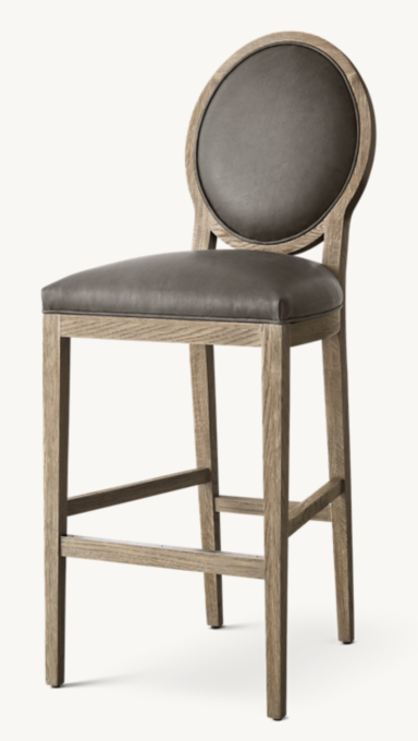 French Contemporary Round Leather Counter Stool