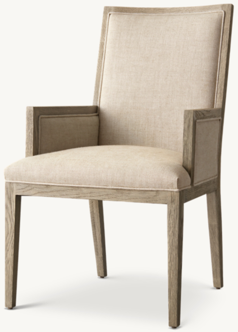 French Contemporary Square Fabric Closed Dining Armchair