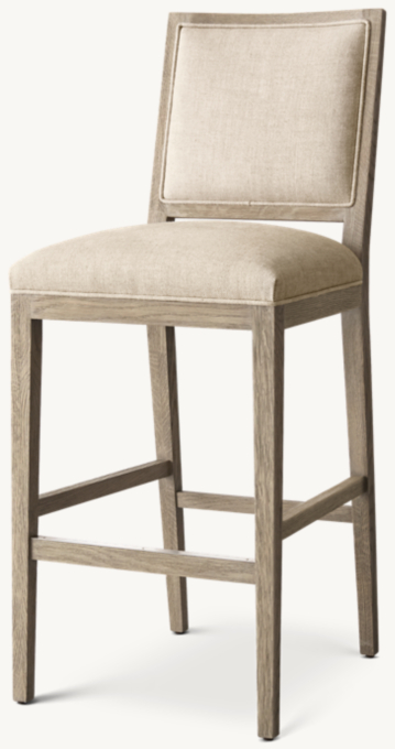 French Contemporary Square Fabric Counter Stool