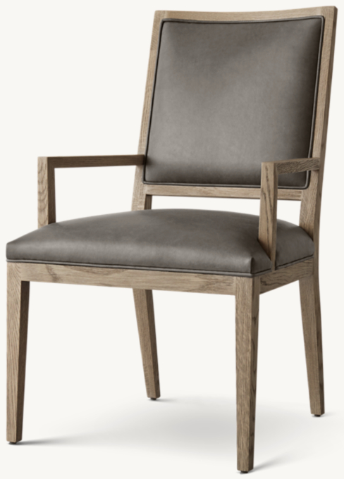 French Contemporary Square Leather Dining Armchair