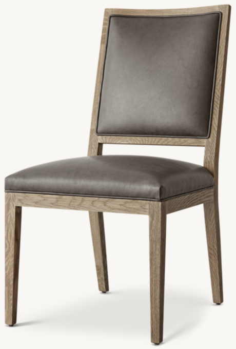 French Contemporary Square Leather Dining Side Chair