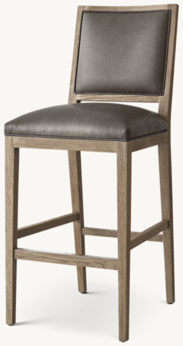 French Contemporary Square Leather Counter Stool