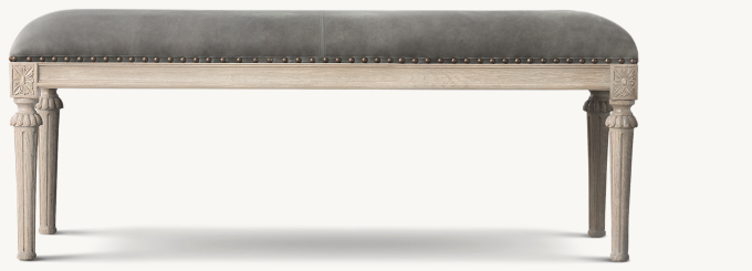 122cm W bench shown in Italian Berkshire Pewter with Light Oak finish.