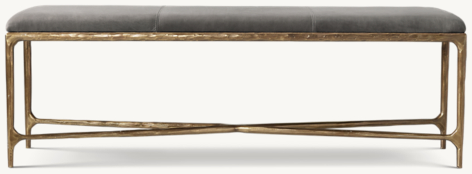 60&#34;W bench shown in Italian Berkshire Pewter with Forged Brass finish.