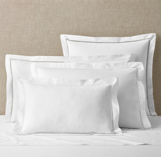 Front view of Italian Ladder Stitch Percale Sham shown in White