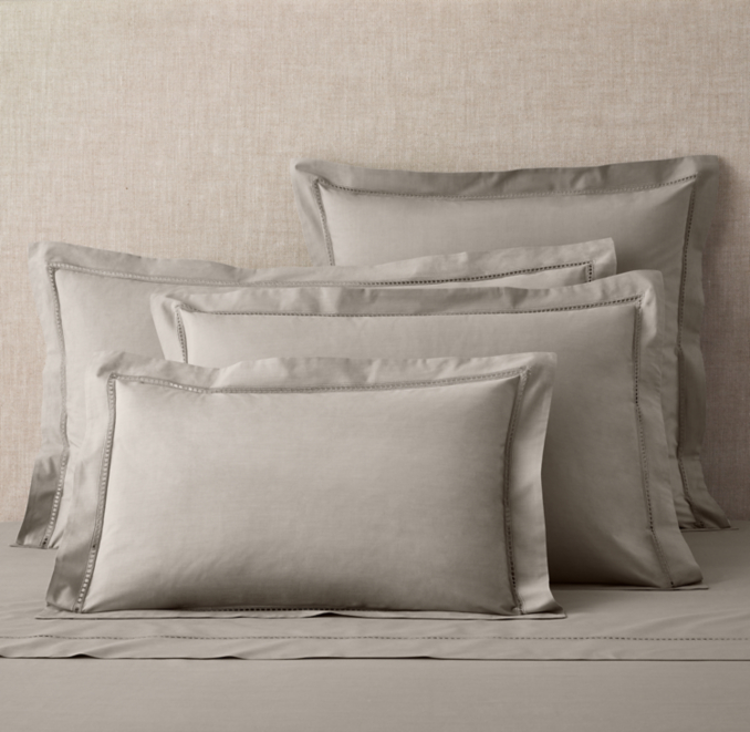 Front view of Italian Ladder Stitch Percale Sham shown in Fog
