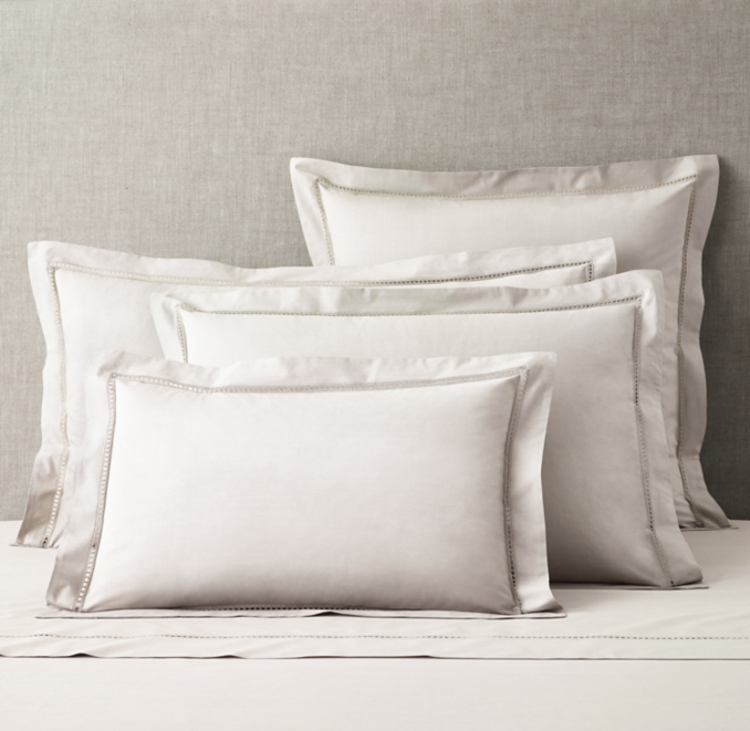 Front view of Italian Ladder Stitch Percale Sham shown in Natural