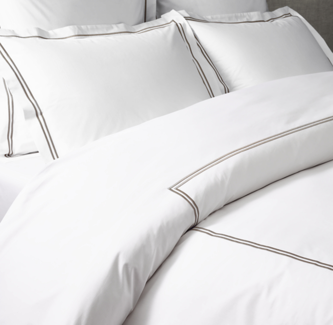 Italian White Hotel Satin Stitch Duvet Cover