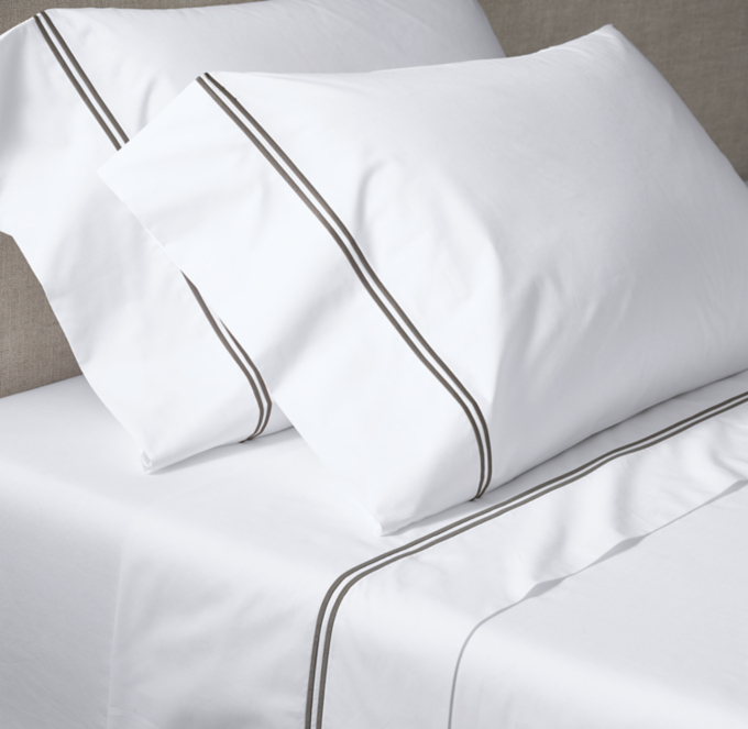 Italian White Hotel Satin Stitch Sheet Set 