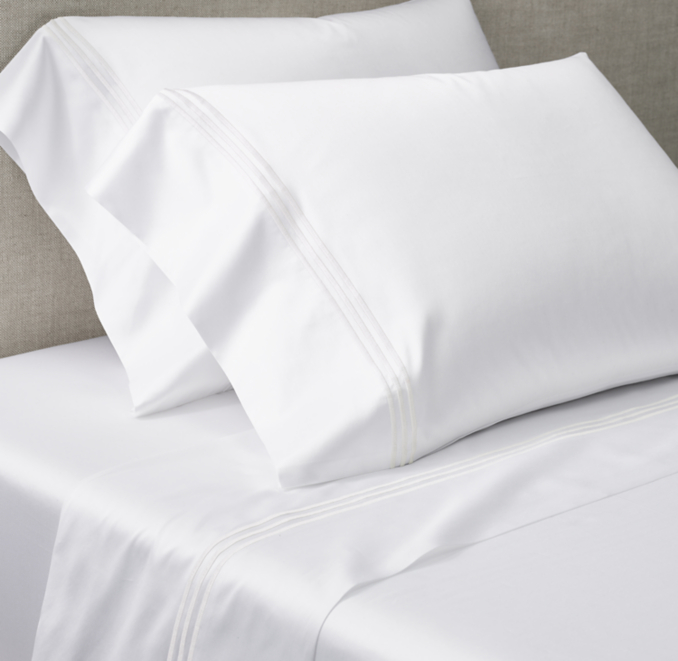 Front view of Italian Hotel Triple Satin Stitch Sateen Sheet Set 