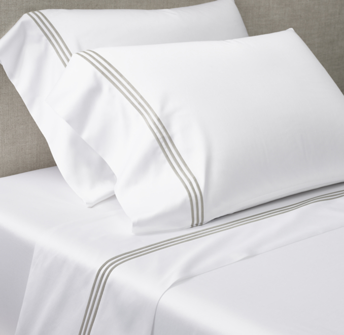 Front view of Italian Hotel Triple Satin Stitch Sateen Sheet Set 