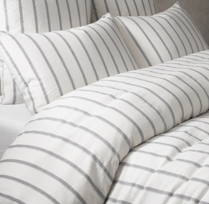 French Stripe European Linen Duvet Cover | RH