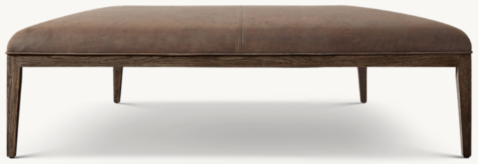 French Contemporary Leather Square Coffee Ottoman