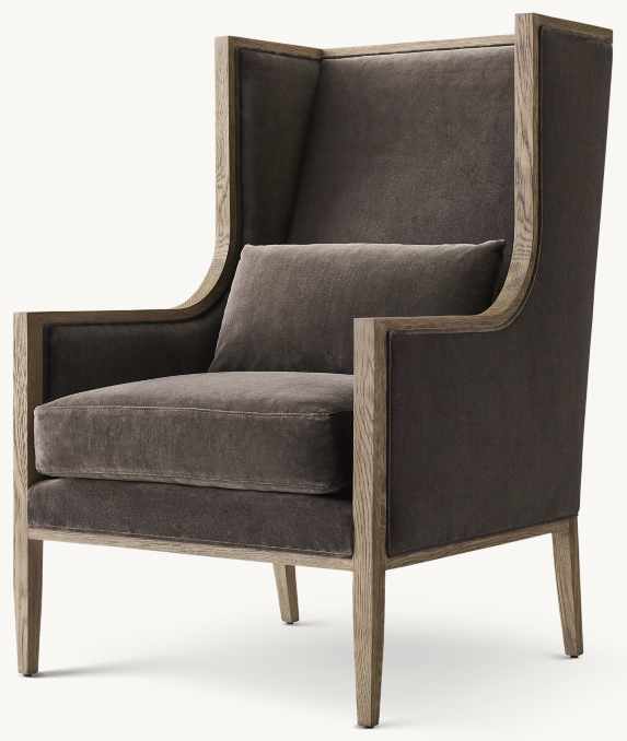 Three Quarter view of French Contemporary Slope Arm Wingback Chair 