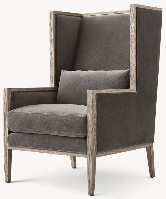 Three Quarter view of French Contemporary Track Arm Wingback Chair 