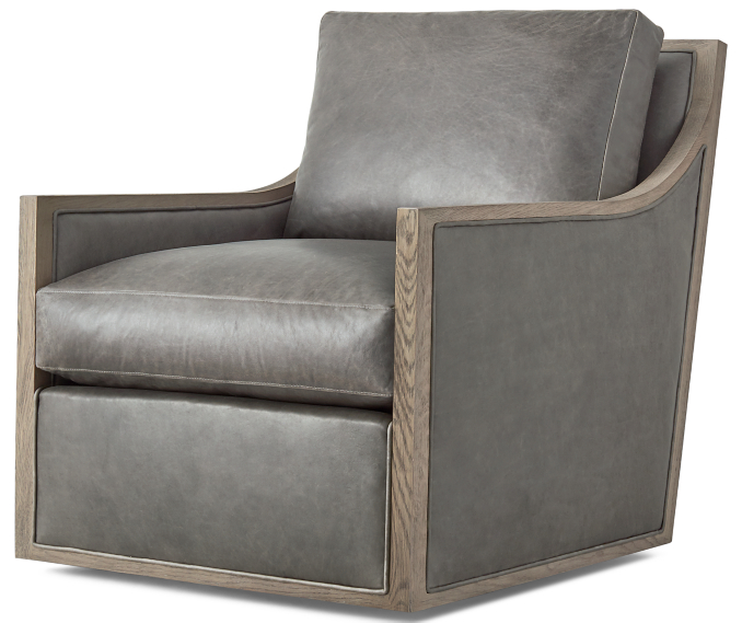 French Contemporary Slope Arm Leather Swivel Chair