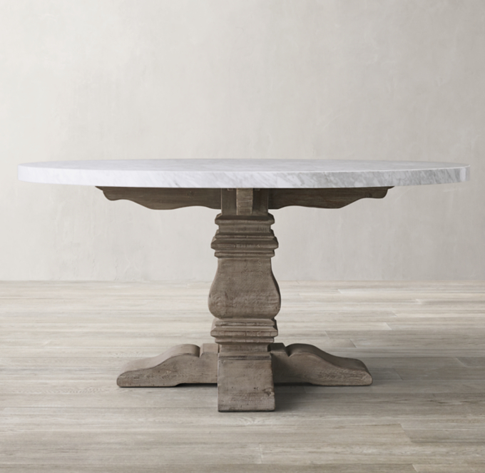 Salvaged Wood & Marble Trestle Round Dining Table