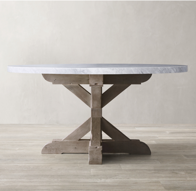 Salvaged Wood & Marble XBase Round Dining Table