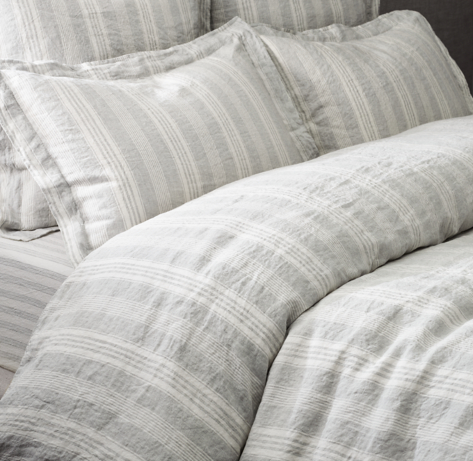 Restoration Hardware King Size Striped Slub high quality Linen Duvet Two Shams Set