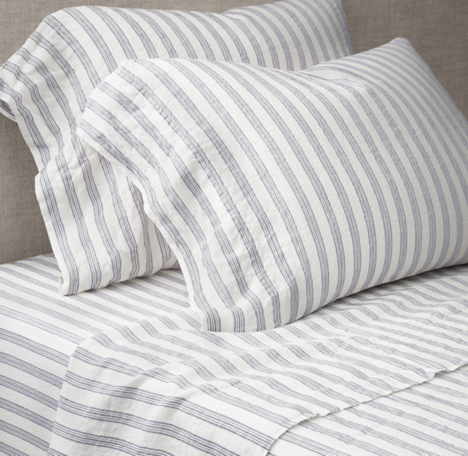 Italian Washed Linen Piccolo Stripe Sheet Set