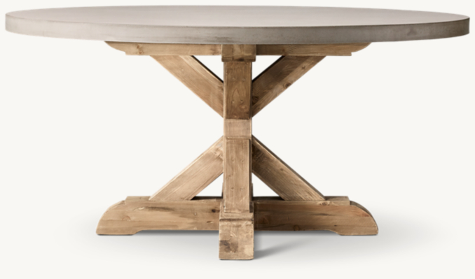 Salvaged Wood & Concrete X-Base Round Dining Table
