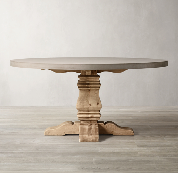 Salvaged Wood & Concrete Trestle Round Dining Table