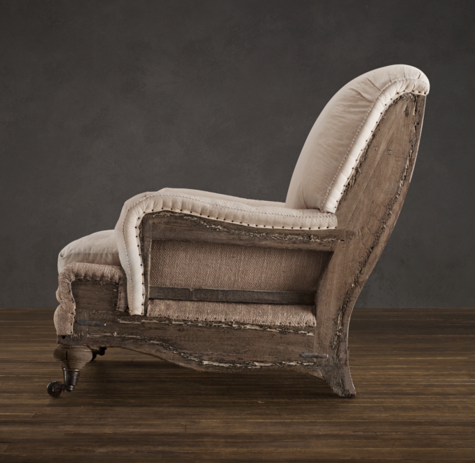Deconstructed English Roll Arm Chair Antiqued Cotton