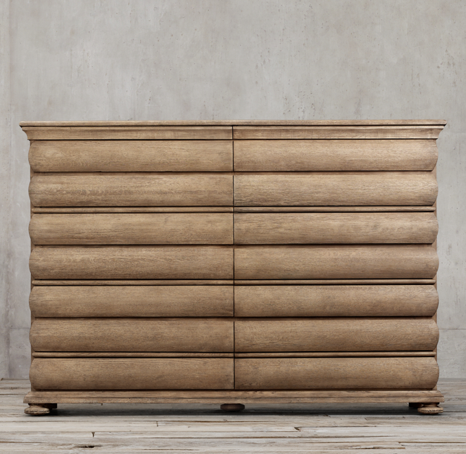 10Drawer 19th C. Swedish Rounded Oak Dresser