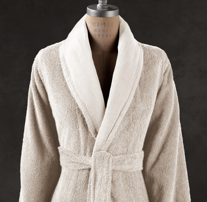 Linen-Bordered Turkish Cotton Robe