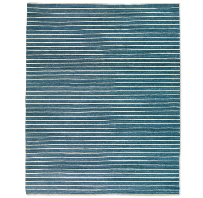 Pinstripe Flatweave Rug - Blue/Ivory 
