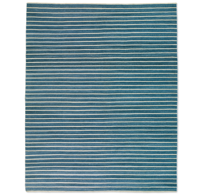 Pinstripe Flatweave Rug Blue/Ivory
