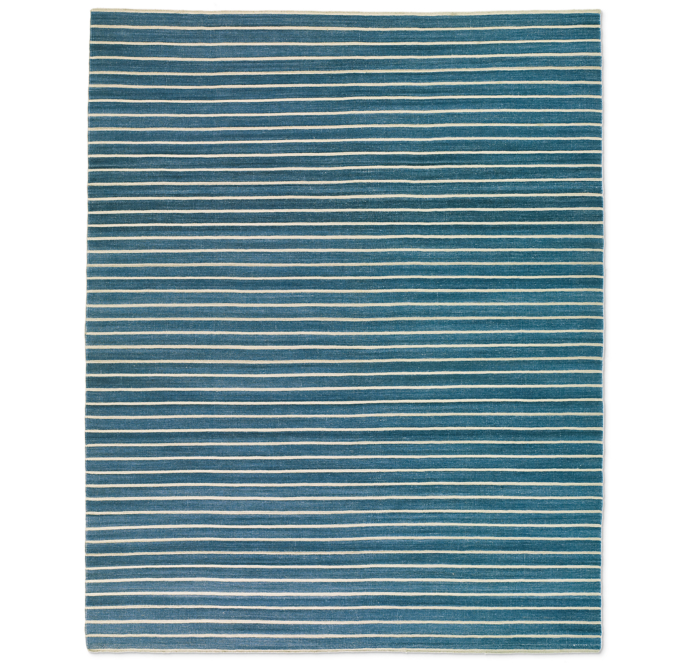 Pinstripe Flatweave Rug - Blue/Ivory