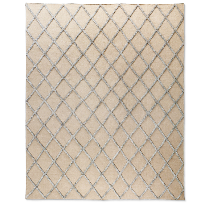 Overhead view of Diamante Flatweave Linen Rug - Natural/Light Grey 