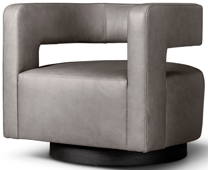 Drew Curved Leather Swivel Chair - Oak Base