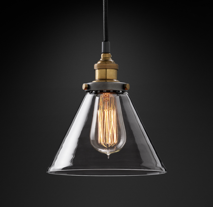 20th C. Factory Filament Clear Glass Funnel Pendant