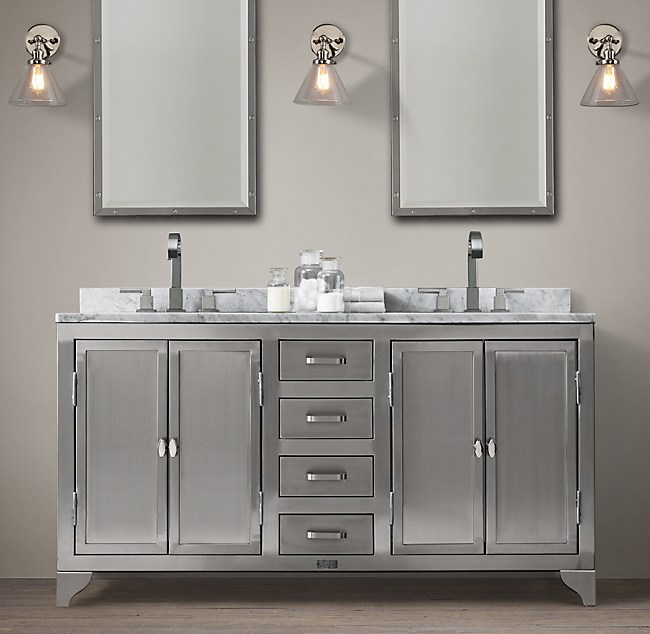 1930s Laboratory Stainless Steel Double Vanity - Stainless Steel Bathroom Vanity Cabinet
