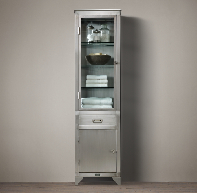 1930s Laboratory Stainless Steel Tall Bath Cabinet