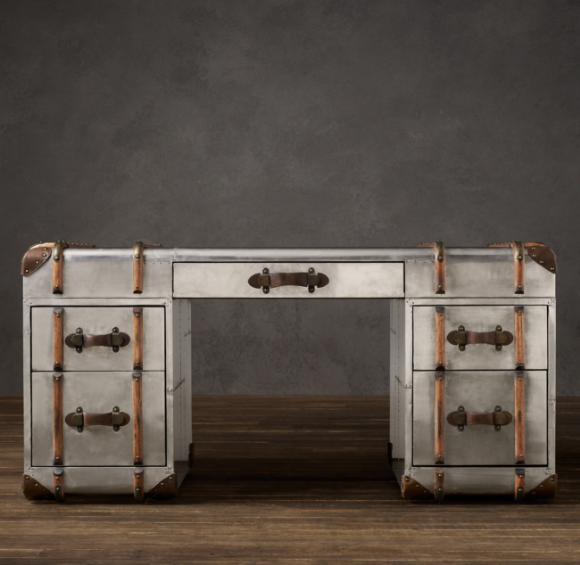 Richards Trunk Desk Polished Aluminum