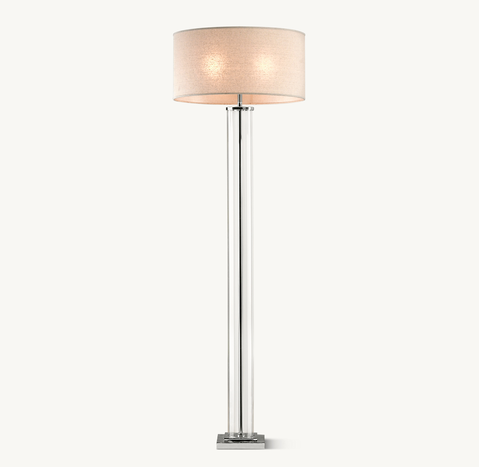 Shown in Polished Nickel with French Drum Linen Shade, size I, in White Linen and Frosted lining (sold separately).