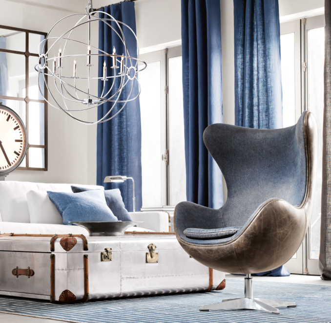 Pinstripe Flatweave Rug Swatch Blue/Ivory