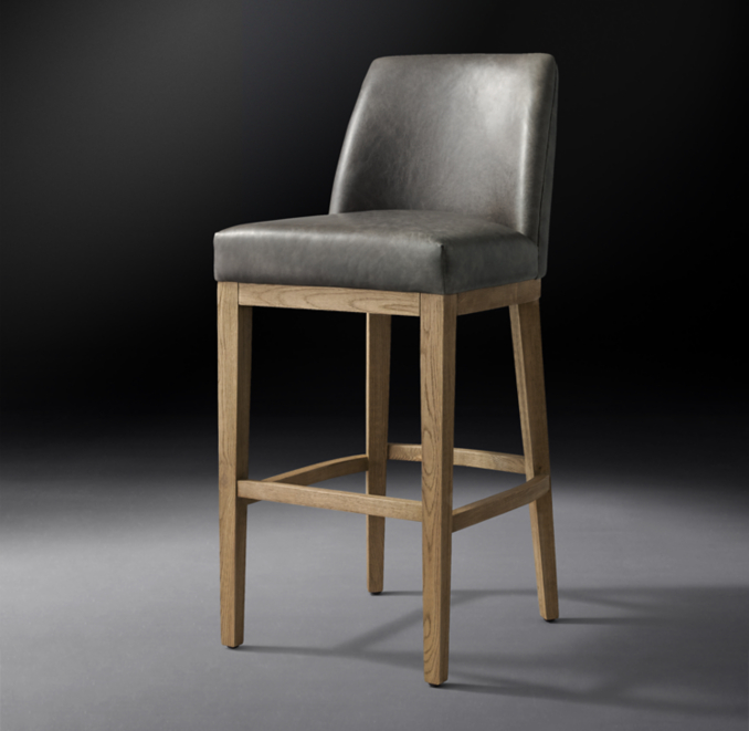 Three Quarter view of Morgan Curved-Back Armless Leather Bar & Counter Stool 