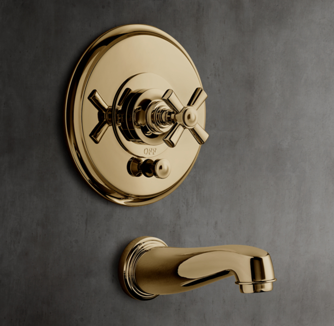 Grafton Cross-Handle Balanced-Pressure Tub & Shower Valve & Trim Set With Bath Spout