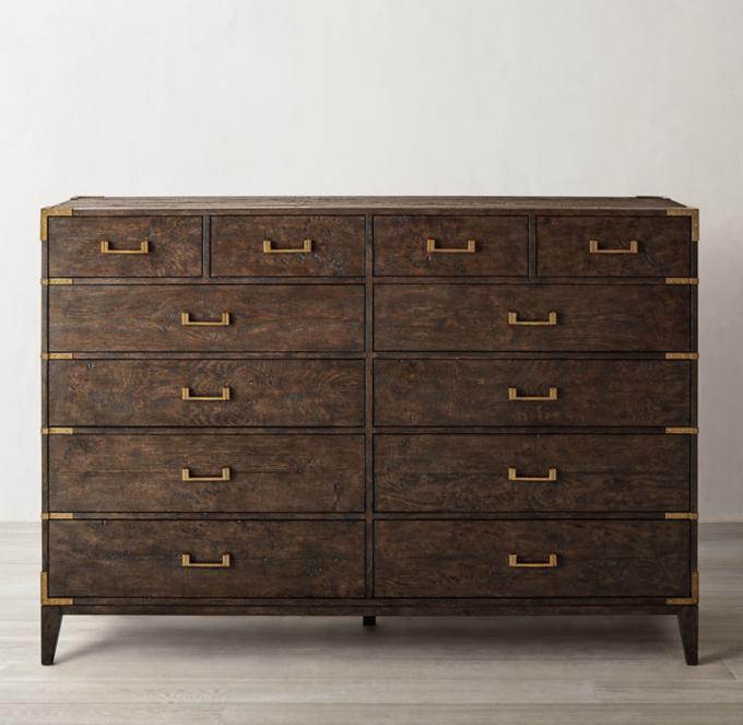 Cayden Campaign 12 Drawer Dresser With Corner Brackets