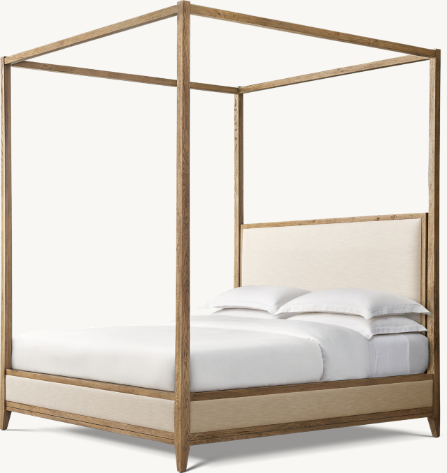 102"H bed shown in Sand Belgian Linen with Waxed Natural Oak finish.